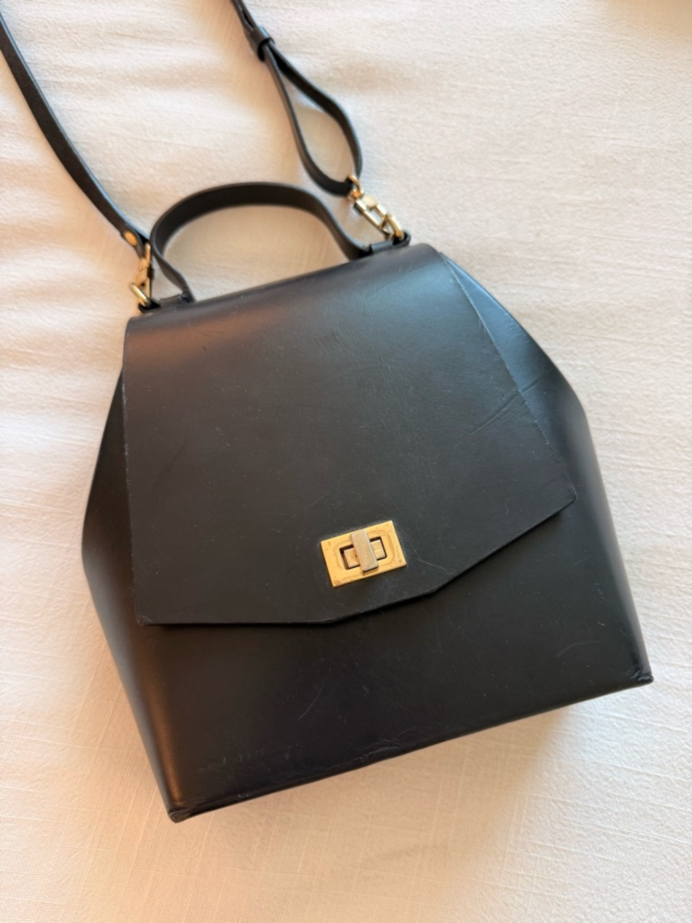 Black Structured Top-Handle Crossbody Bag - made in spain